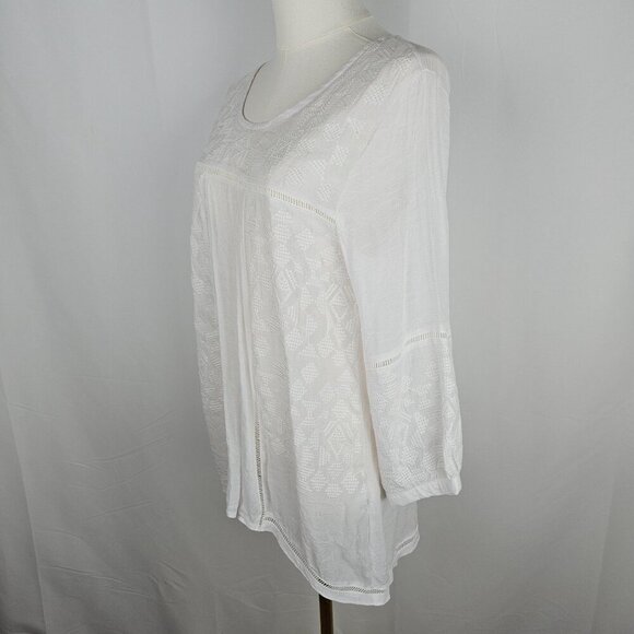 NWT Monoreno Anthropologie White Embroidered Boho Tunic Top Small - Picture 4 of 9
